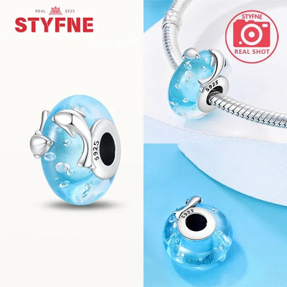 Silver 925 Blue Series Crystal Enamel Murano Charming Bead Silver Color Beads Fit Original Bracelet for Women Diy Jewelry Gifts