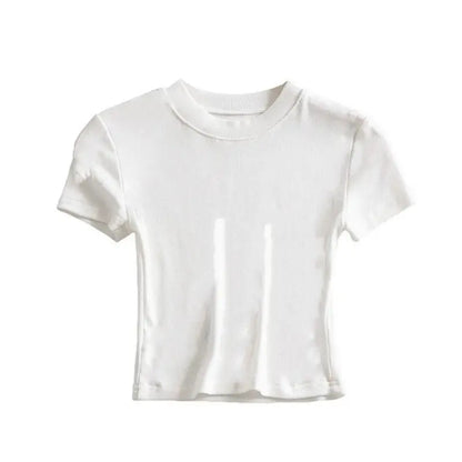 Summer New Short Sleeved T-shirt Basic Small Round Neck Solid Color Base Shirt