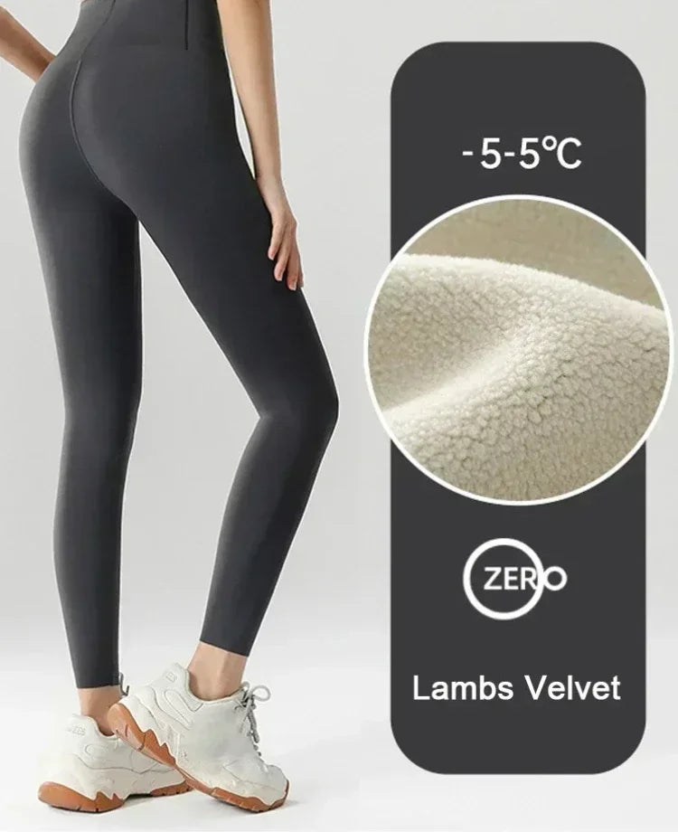 Women's Autumn Winter Thickened Alpaca Velvet Black Shark Leggings High Waist Slim Seamless Fleece Warm Leggings