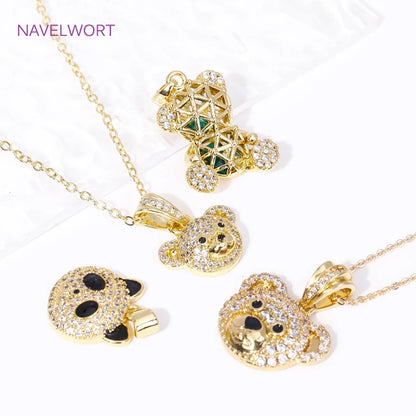 18K Gold Plated Brass Inlaid Zircon Bear Head/Panda Head/Hollow Bear Charms Pendant For DIY Necklace Jewelry Making Accessories