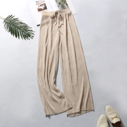 Spring And Summer New Pleated Wide-leg Pants High Waist Hanging Loose Casual Pants Chiffon Ice Silk Nine-minute Pants