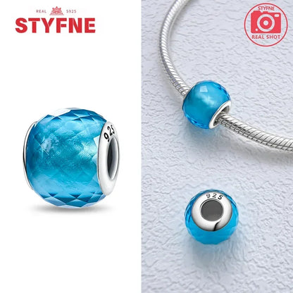 Silver 925 Blue Series Crystal Enamel Murano Charming Bead Silver Color Beads Fit Original Bracelet for Women Diy Jewelry Gifts