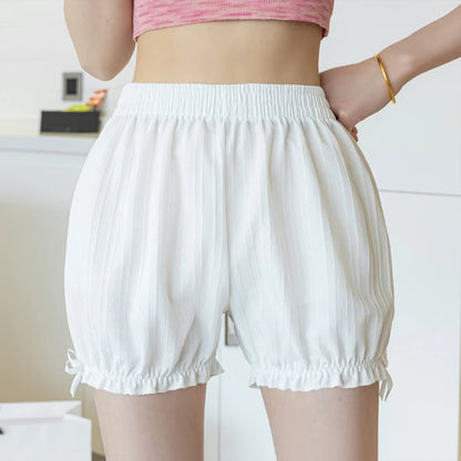 Cute Lolita Bow Frilly Bloomers Safety Short Pants Women Solid Color Striped Safety Shorts Culottes Underwear Cotton Knickers