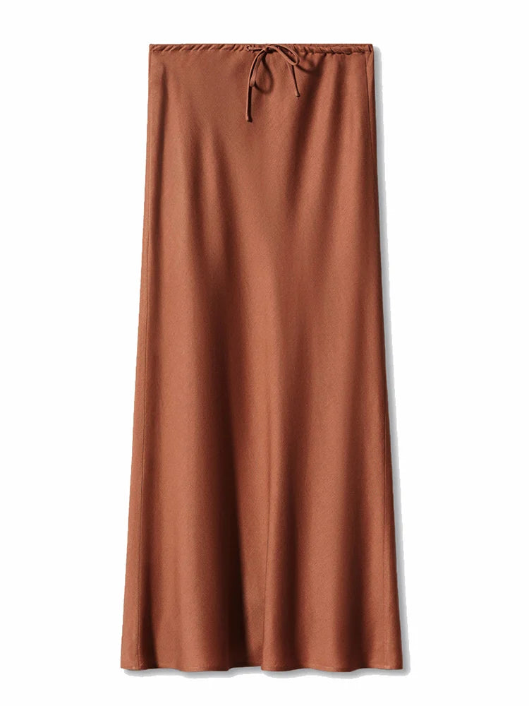 Long Black Satin Skirts For Women 2025 Spring Summer Straight Maxi Green Skirt Elegant Beige Women Satin Silk Skirts Long Brown