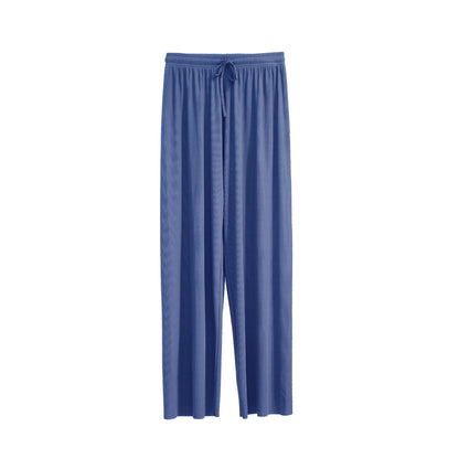 Women Ankle-Length Wide Leg Pants Casual Summer Solid Elastic Waist Loose Ice Silk Pants Spring Summer Female Trousers