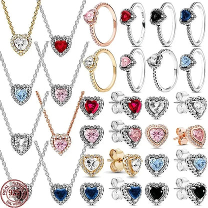 Brand new 925 sterling silver classic heart-shaped crystal zircon ring necklace earrings DIY charm women's New Year holiday gift