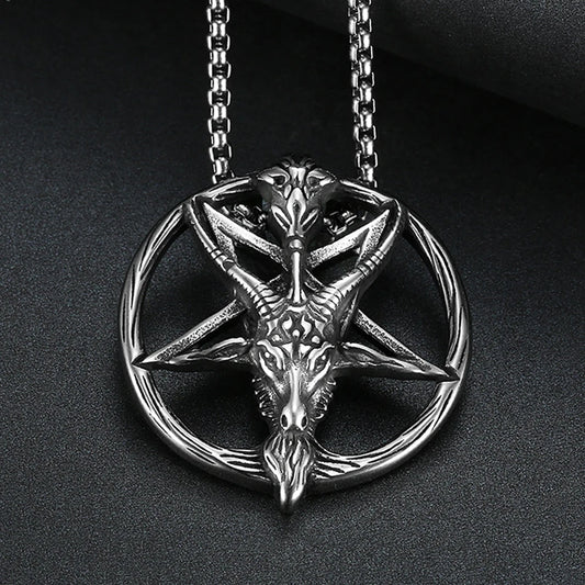 Gothic Vintage Pentagram Satanic Sheep Pendant Necklace For Men Punk Stainless Steel Biker Animal Necklaces Amulet Jewelry Gifts