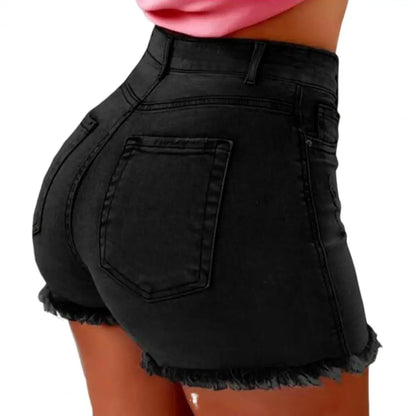 Summer Women Shorts High Waist Washed Retro Shorts Distressed Ripped Edge Butt-lifted Slim Fit Casual Club Party Short Pants