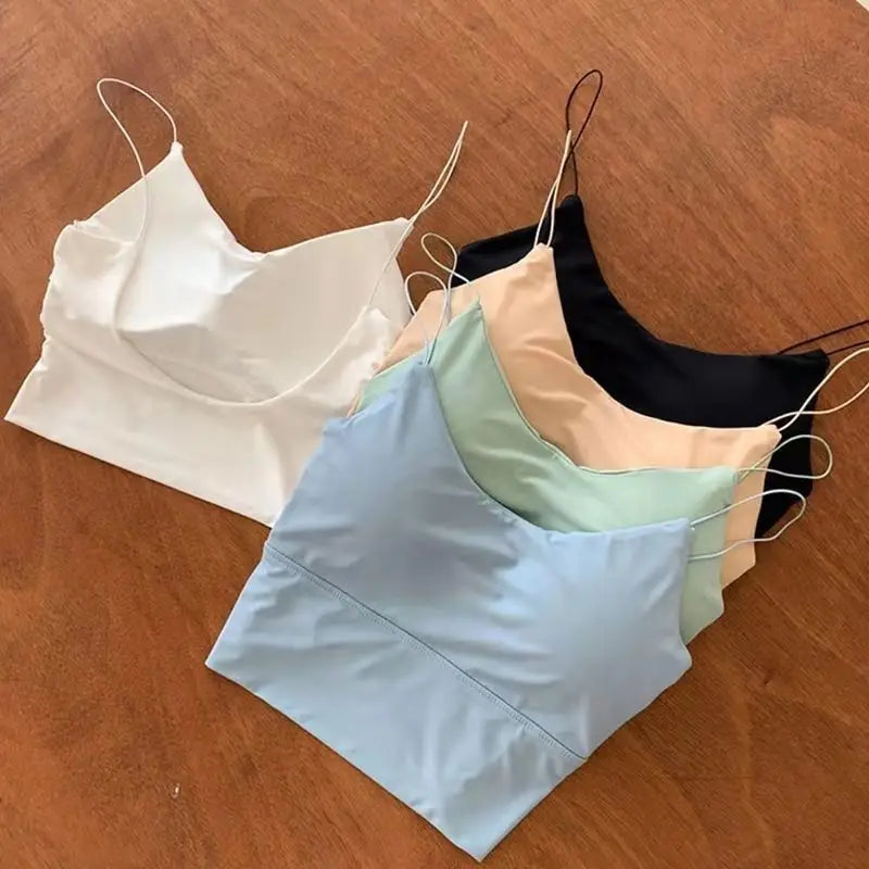 1pc Women Sexy Solid Color Camisole Ice Silk Tube Seamless Sports Tank Top Wireless Underwear Padded Bra Bralette Vest