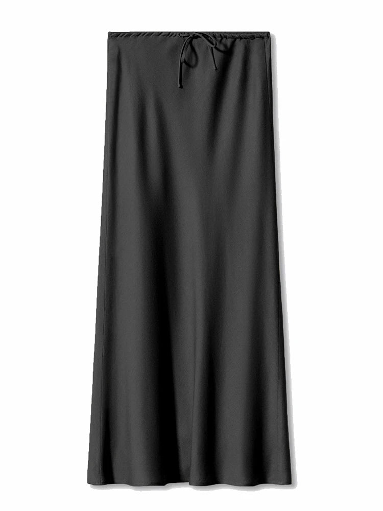 Long Black Satin Skirts For Women 2025 Spring Summer Straight Maxi Green Skirt Elegant Beige Women Satin Silk Skirts Long Brown