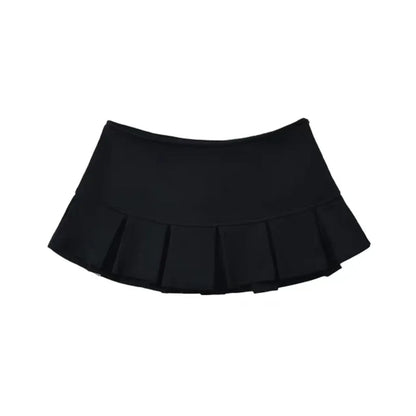 2024 Terry Fabric Y2K Mini Skirt Women Low Waist Wide Pleat Light Grey Sexy Vintage A-line Pleated Skirt Casual Skort Summer