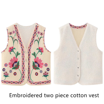 KEYANKETIAN Women Vintage Floral Embroidered Open WaistCoat Ladies National Style Vest Jacket Outfits Casual Vacation Crop Top