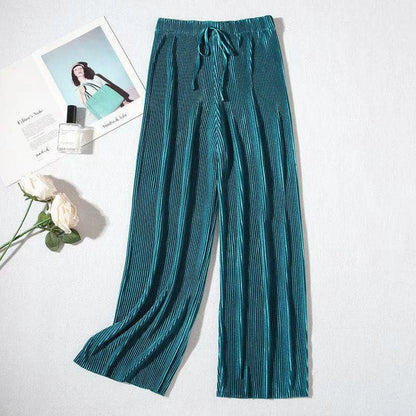 Spring And Summer New Pleated Wide-leg Pants High Waist Hanging Loose Casual Pants Chiffon Ice Silk Nine-minute Pants