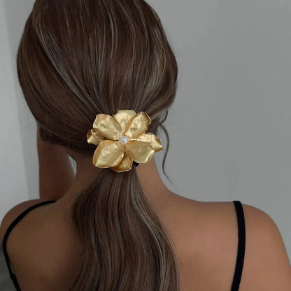 SHIXIN 8 Styles Temperament Gold Color Flower High Elastic Hair Band for Women Bowknot Heart Rubber Bands Hair Ring Wholesale