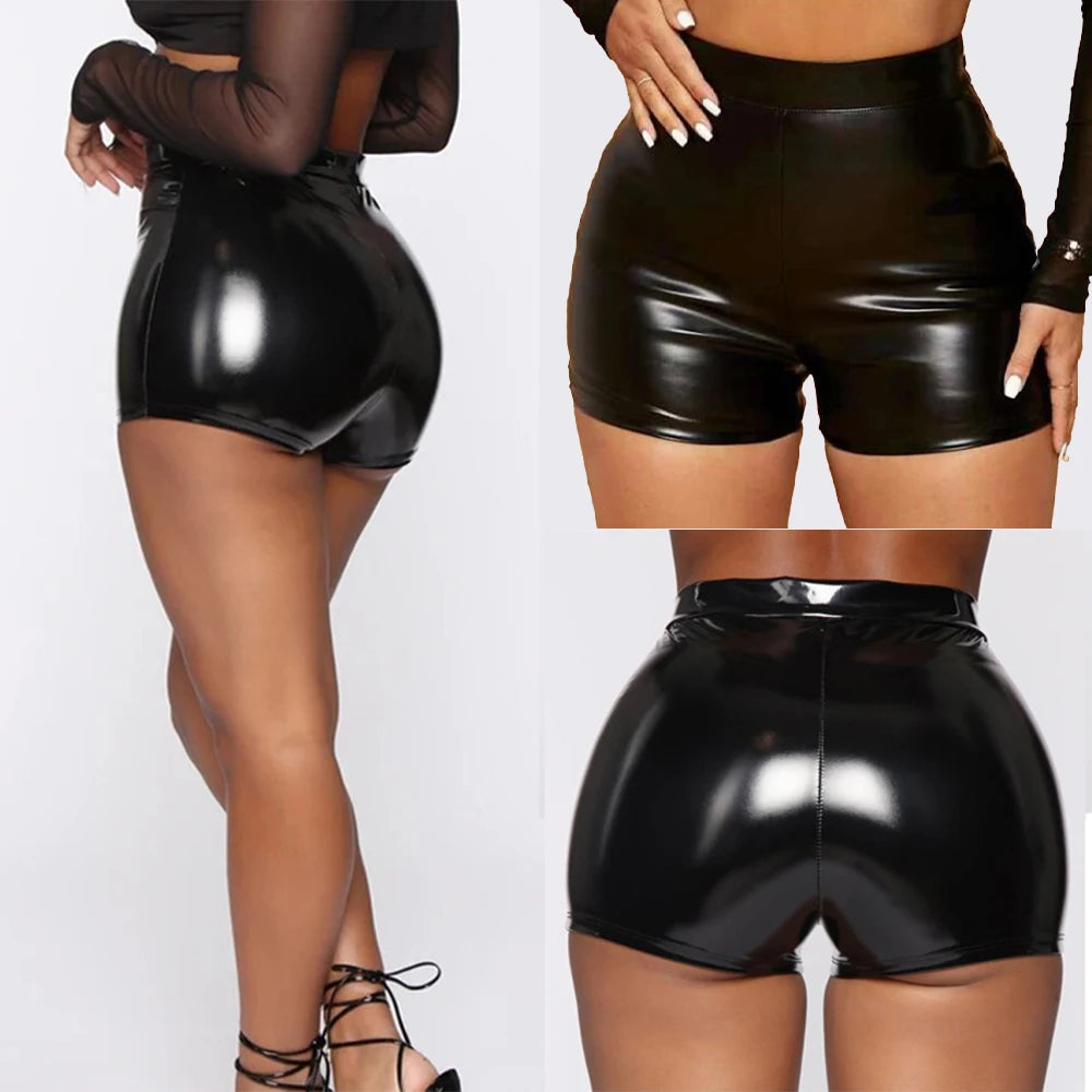 Women Wet Look Booty Shorts Patent Leather High Waist Mini Shorts Night Club Party Costumes Sexy Tight Clubwear women's pants