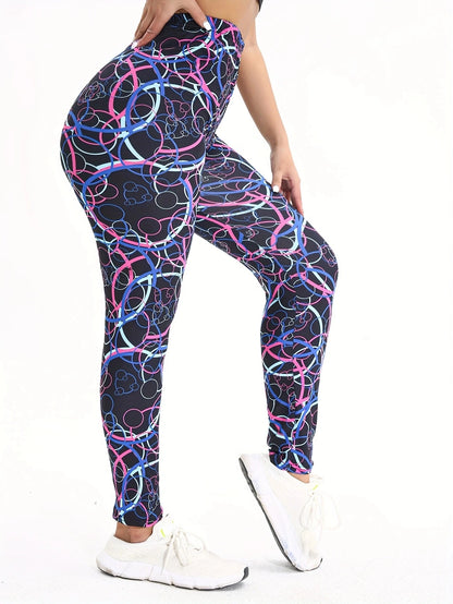 Colorful Circle Pattern Casual Tight Fitting Women's Tight Pants Healthy Height Suitable Stretching Sports Exercise Leggings