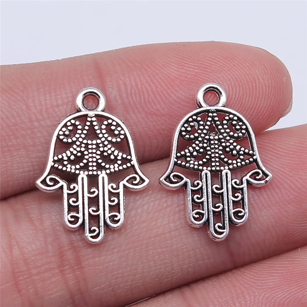 20pcs Charms Fatima Hand Hamsa Palm Protection Tibetan Bronze Silver Color Pendants Antique Making DIY Handmade Craft