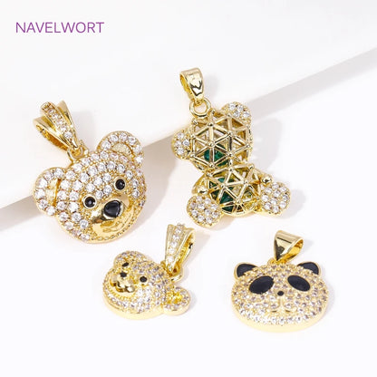 18K Gold Plated Brass Inlaid Zircon Bear Head/Panda Head/Hollow Bear Charms Pendant For DIY Necklace Jewelry Making Accessories