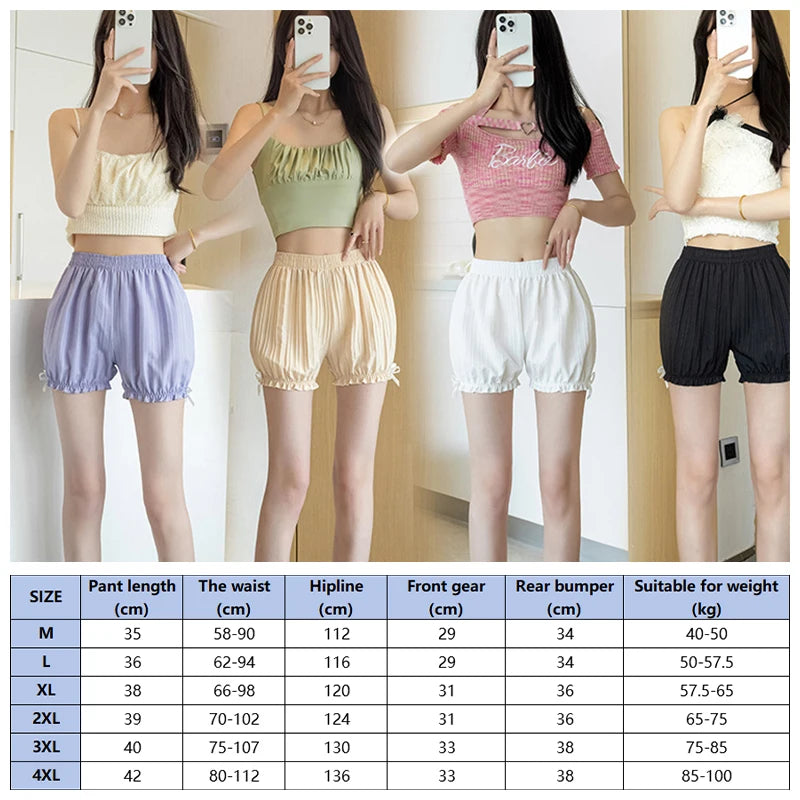 Cute Lolita Bow Frilly Bloomers Safety Short Pants Women Solid Color Striped Safety Shorts Culottes Underwear Cotton Knickers