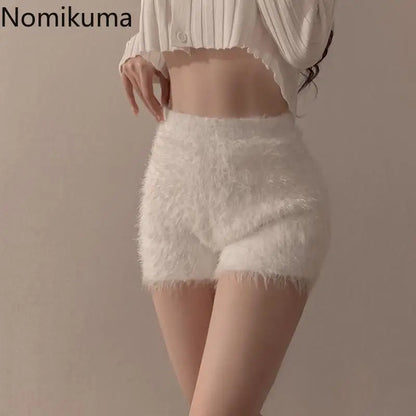 Korean Pantalones Cortos De Mujer Knitted Shorts for Women Fashion Furry High Waist Casual Summer Y2k Pants 2024 New Bottoms